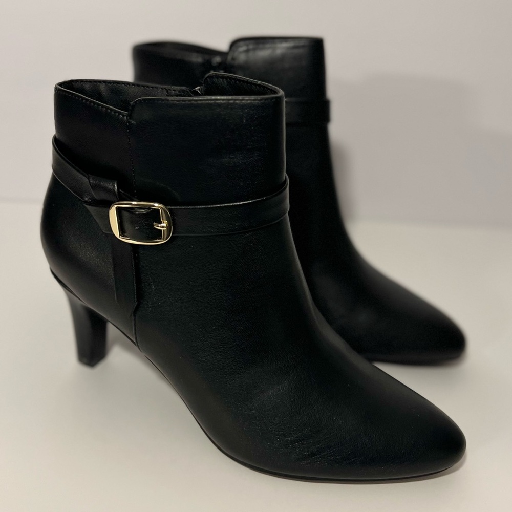 Life Stride Guild 3 Black Ankle Booties with Gold Buckle Accent